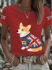 Women's UK Flag Corgi Printed T-shirt trupatriotic
