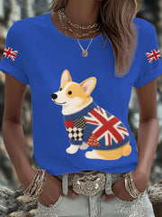Women's UK Flag Corgi Printed T-shirt trupatriotic