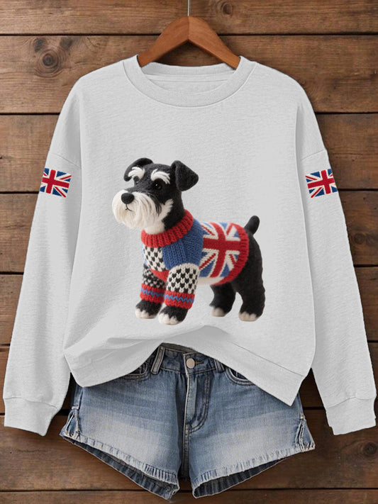 Women's UK Flag Schnauzer Print Sweatshirt trupatriotic