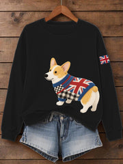 Women's UK Flag Corgi Print Sweatshirt trupatriotic
