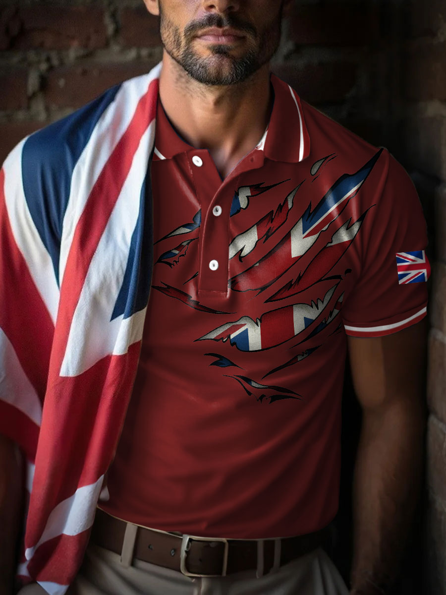 Men's UK Flag Art Printed Casual Tops trupatriotic