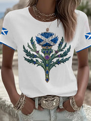 Women's Scotland Flag Art Thistle Printed T-shirt trupatriotic