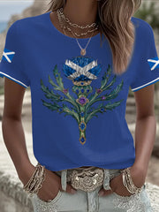 Women's Scotland Flag Art Thistle Printed T-shirt trupatriotic