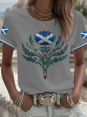 Women's Scotland Flag Art Thistle Printed T-shirt trupatriotic