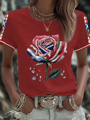 Women's UK Flag Art Rose Printed T-shirt trupatriotic