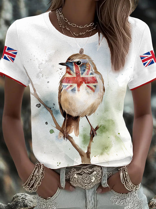Women's UK Flag Art Rose Printed T-shirt trupatriotic