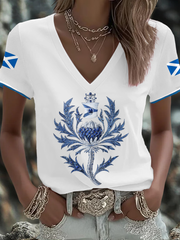 Women's Scotland Flag Art Thistle Printed T-shirt trupatriotic