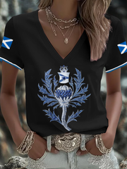 Women's Scotland Flag Art Thistle Printed T-shirt trupatriotic