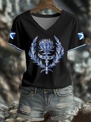 Women's Scotland Flag Art Thistle Printed T-shirt trupatriotic