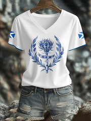 Women's Scotland Flag Art Thistle Printed T-shirt trupatriotic