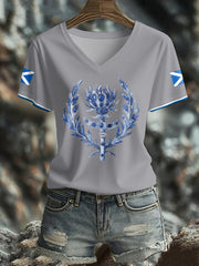 Women's Scotland Flag Art Thistle Printed T-shirt trupatriotic