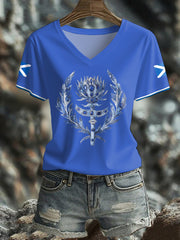 Women's Scotland Flag Art Thistle Printed T-shirt trupatriotic