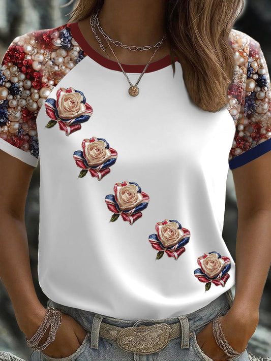 Women's UK Flag Rose Art Printed T-shirt trupatriotic