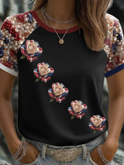 Women's UK Flag Rose Art Printed T-shirt trupatriotic
