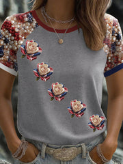 Women's UK Flag Rose Art Printed T-shirt trupatriotic