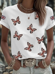 Women's British imitation diamond hot-drilling Printed Iron On Short Sleeve T-Shirt trupatriotic