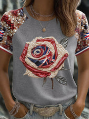 Women's UK Flag Rose Art Printed T-shirt trupatriotic