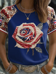 Women's UK Flag Rose Art Printed T-shirt trupatriotic
