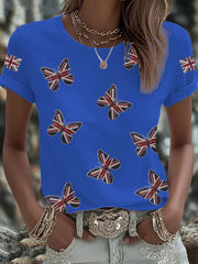 Women's British imitation diamond hot-drilling Printed Iron On Short Sleeve T-Shirt trupatriotic