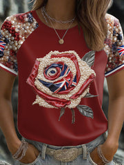 Women's UK Flag Rose Art Printed T-shirt trupatriotic