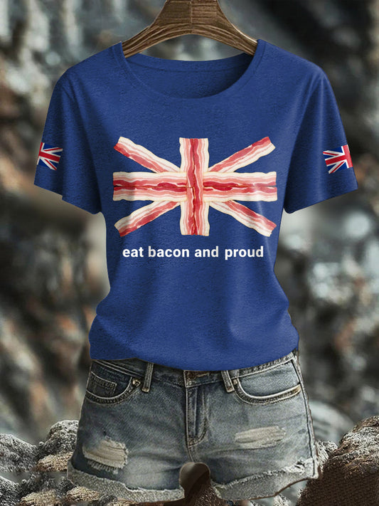 Women's Bacon UK Flag Printed T-Shirt trupatriotic