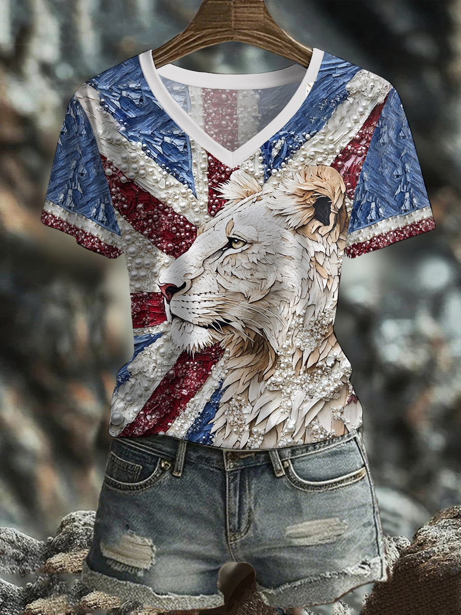 Women's UK Flag Lioness Art Printed T-shirt trupatriotic