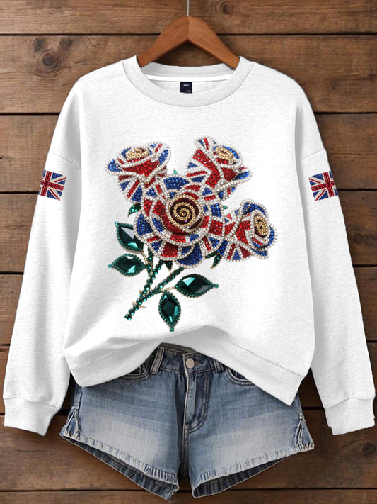 Women's British imitation diamond hot-drilling Print Sweatshirt trupatriotic
