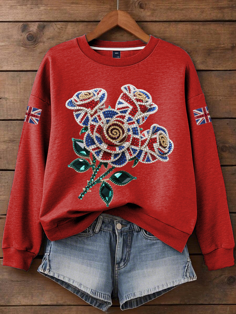 Women's British imitation diamond hot-drilling Print Sweatshirt trupatriotic