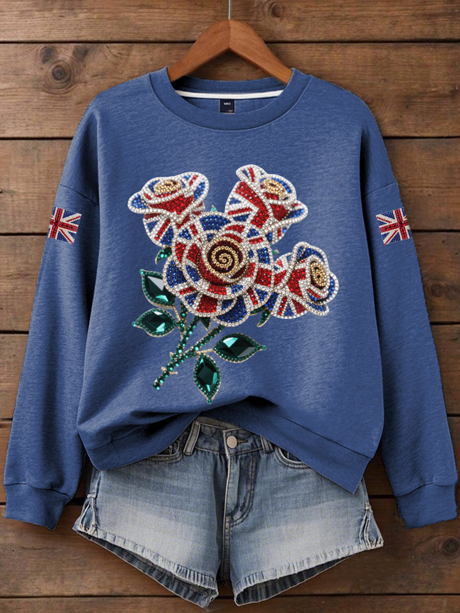 Women's British imitation diamond hot-drilling Print Sweatshirt trupatriotic