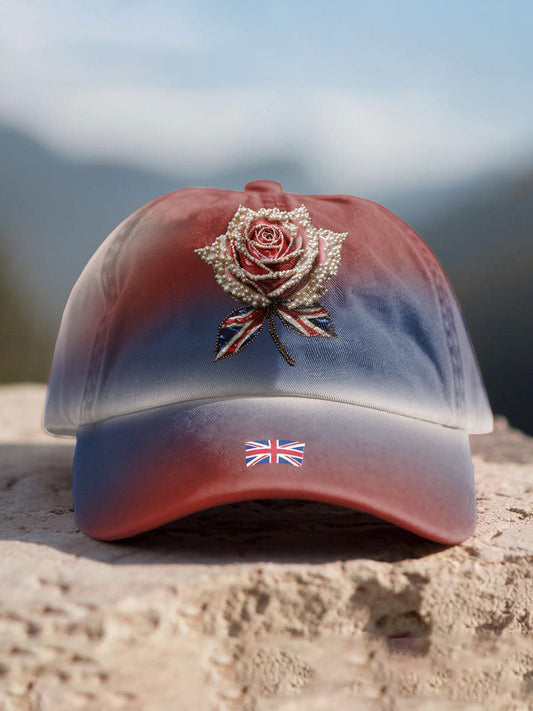 Unisex UK Flag Rose Art Print Hat trupatriotic