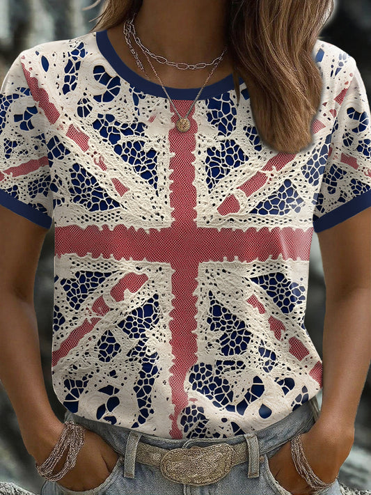 Women's UK Flag Art Printed T-shirt trupatriotic