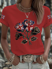 Women's British imitation diamond hot-drilling Printed Iron On Short Sleeve T-Shirt trupatriotic