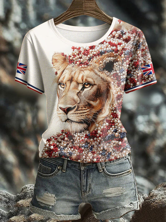 Women's UK Flag Lioness Art Printed T-shirt trupatriotic