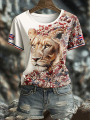 Women's UK Flag Lioness Art Printed T-shirt trupatriotic