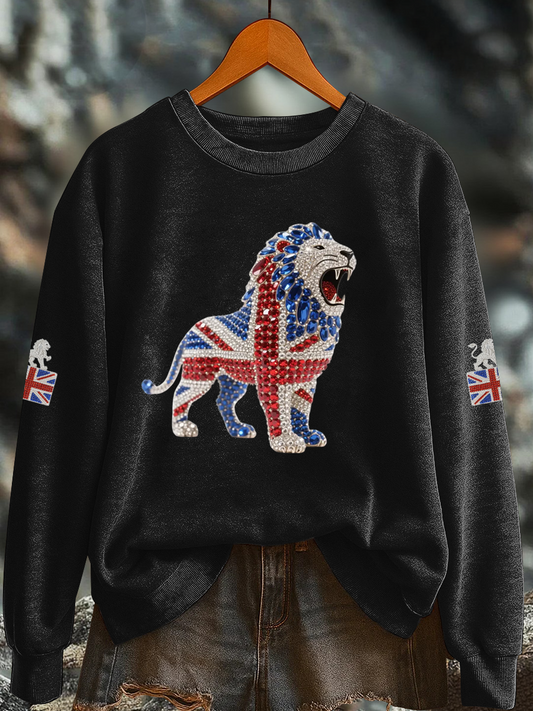 Women's British imitation diamond hot-drilling Printed Regular Sweatshirt trupatriotic
