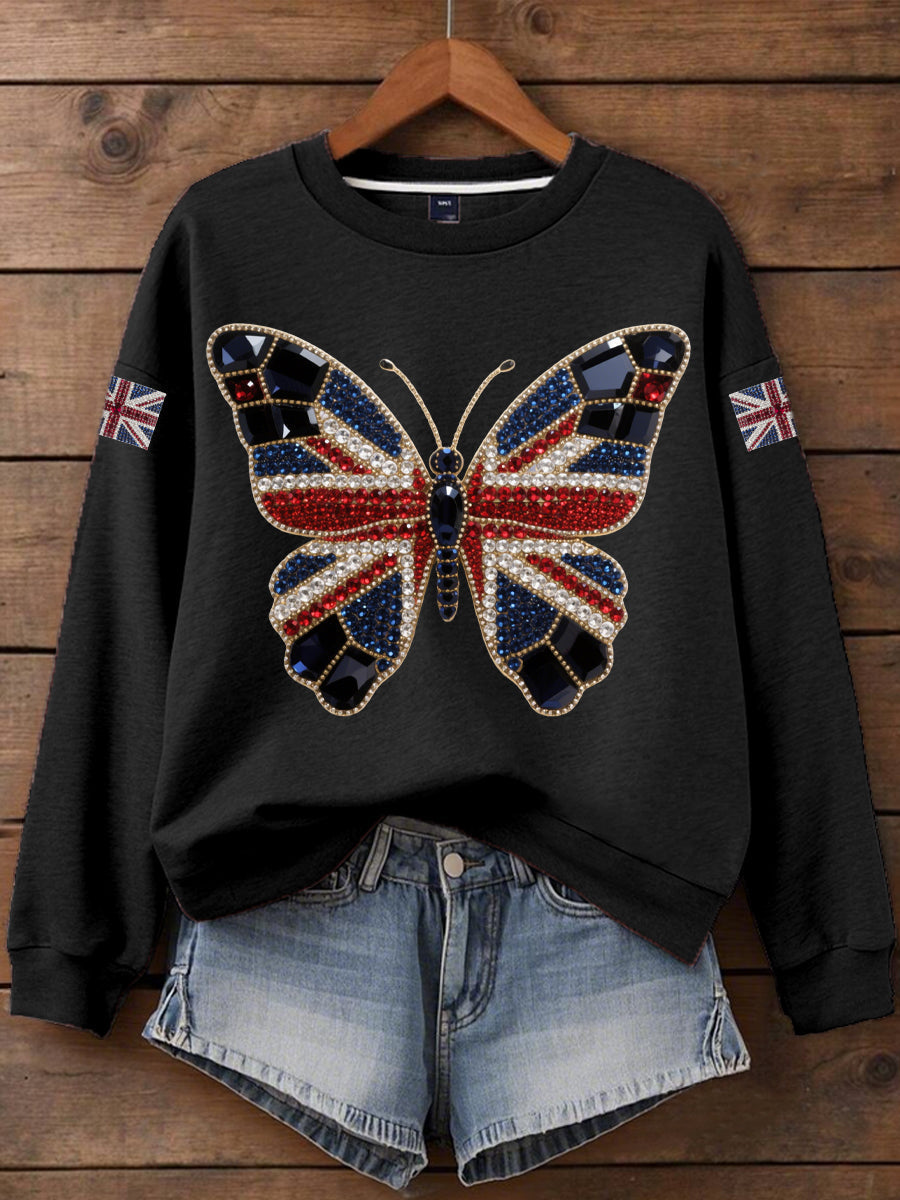 Women's British imitation diamond hot-drilling Print Sweatshirt trupatriotic