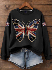 Women's British imitation diamond hot-drilling Print Sweatshirt trupatriotic