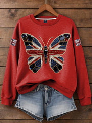 Women's British imitation diamond hot-drilling Print Sweatshirt trupatriotic