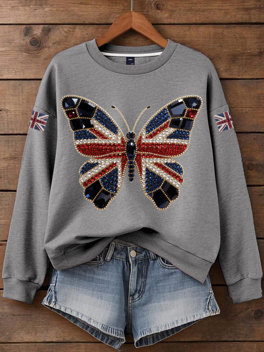 Women's British imitation diamond hot-drilling Print Sweatshirt trupatriotic