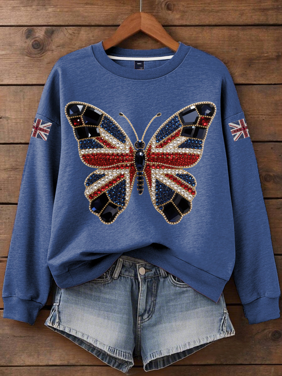 Women's British imitation diamond hot-drilling Print Sweatshirt trupatriotic