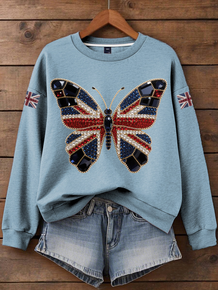 Women's British imitation diamond hot-drilling Print Sweatshirt trupatriotic