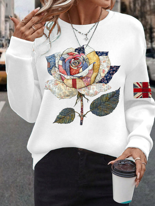 Women's UK Flag Art Rose Printed Sweatshirt trupatriotic