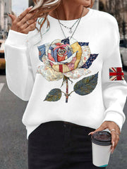 Women's UK Flag Art Rose Printed Sweatshirt trupatriotic