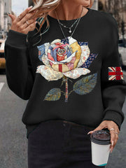 Women's UK Flag Art Rose Printed Sweatshirt trupatriotic
