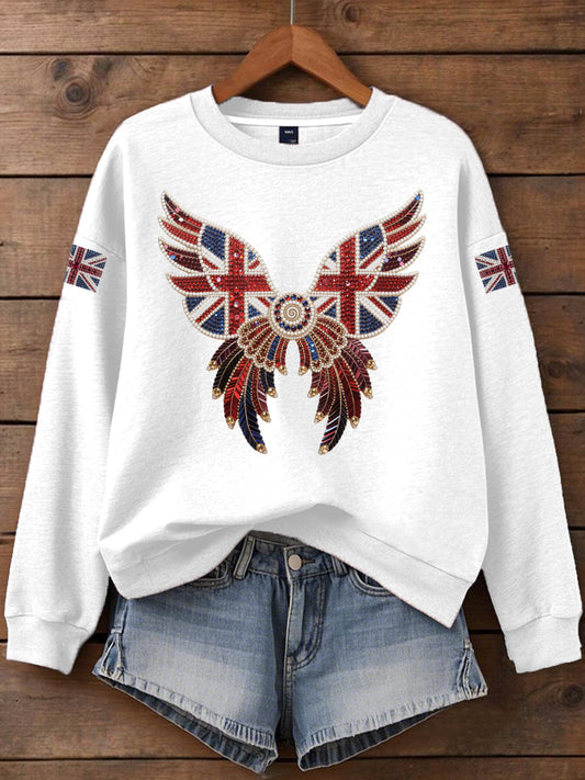 Women's British imitation diamond hot-drilling Print Sweatshirt trupatriotic