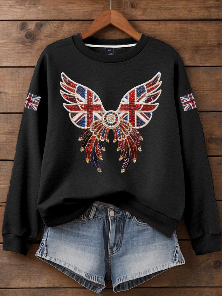 Women's British imitation diamond hot-drilling Print Sweatshirt trupatriotic