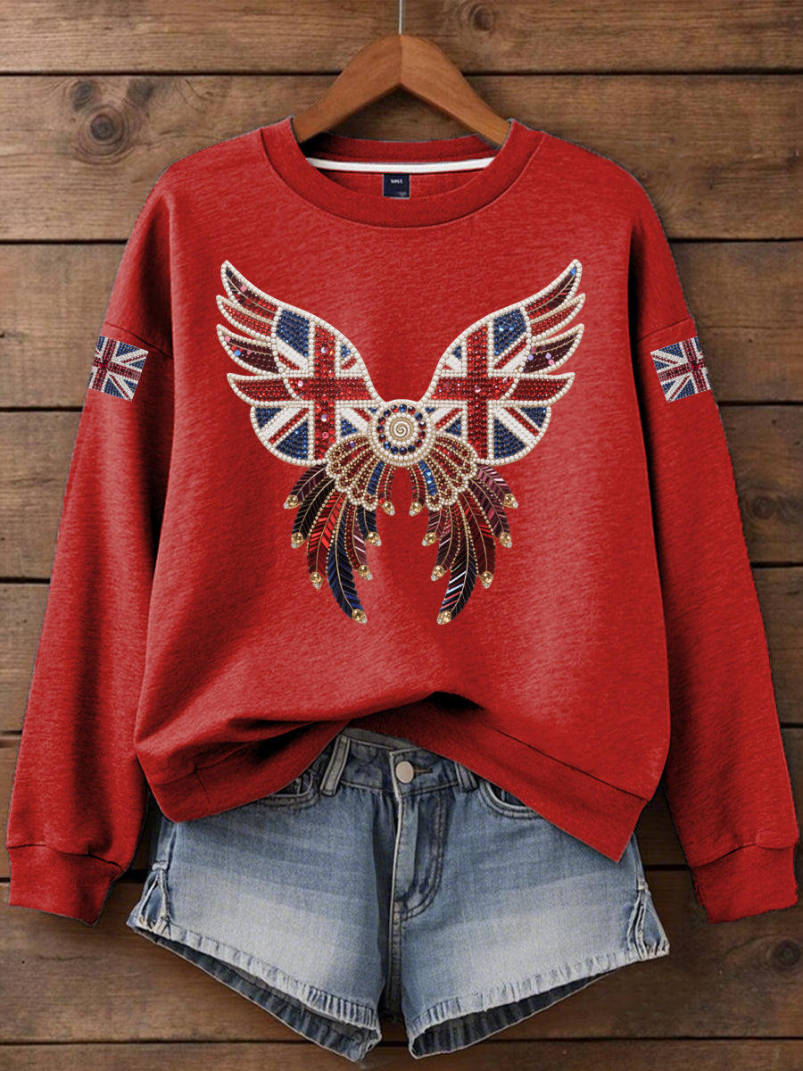 Women's British imitation diamond hot-drilling Print Sweatshirt trupatriotic
