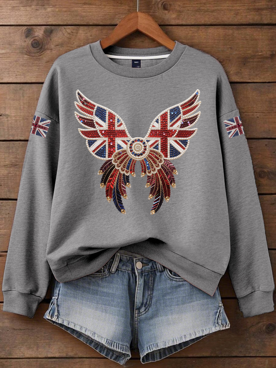 Women's British imitation diamond hot-drilling Print Sweatshirt trupatriotic