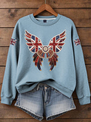 Women's British imitation diamond hot-drilling Print Sweatshirt trupatriotic