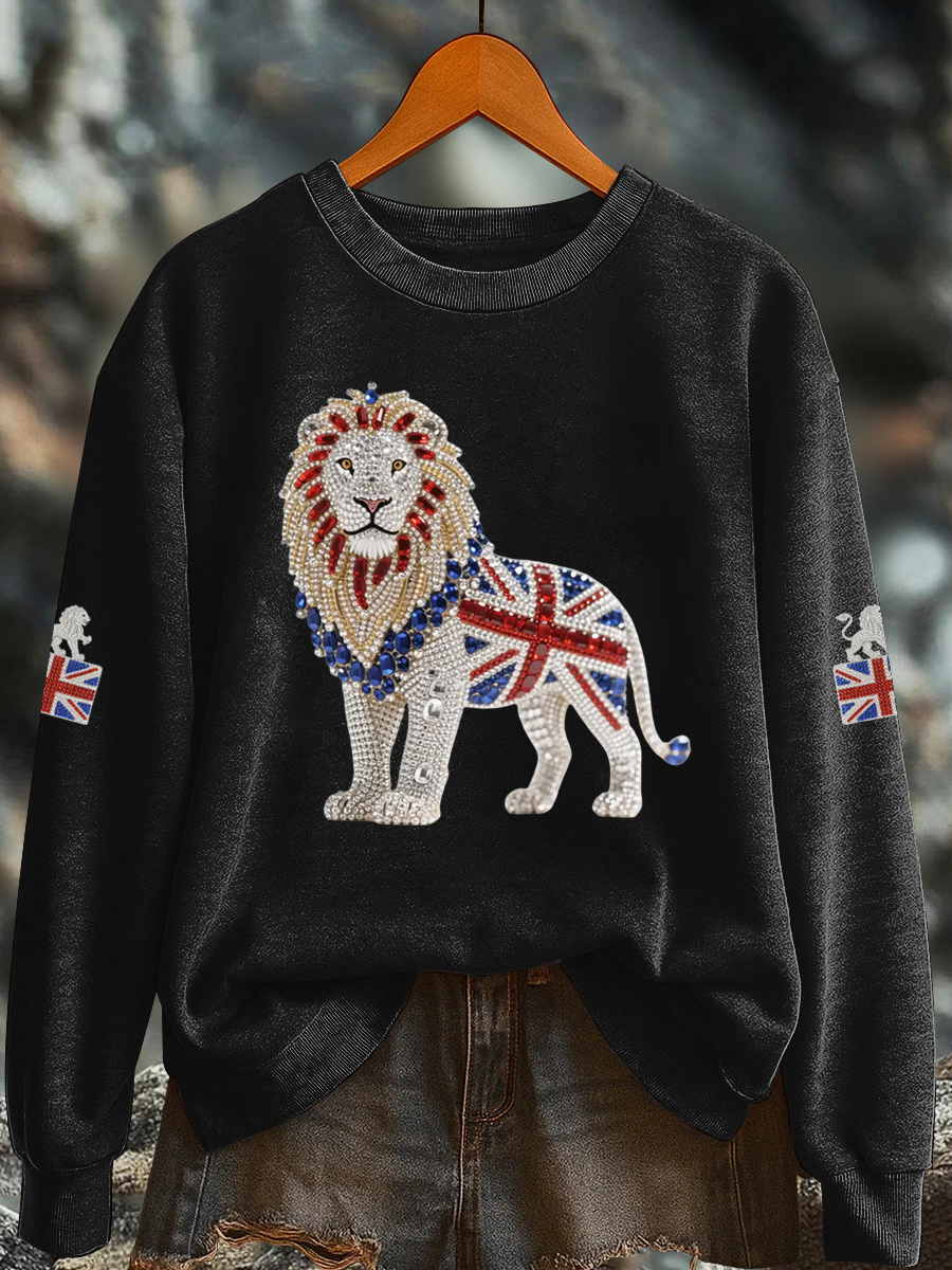 Women's British imitation diamond hot-drilling Printed Regular Sweatshirt trupatriotic